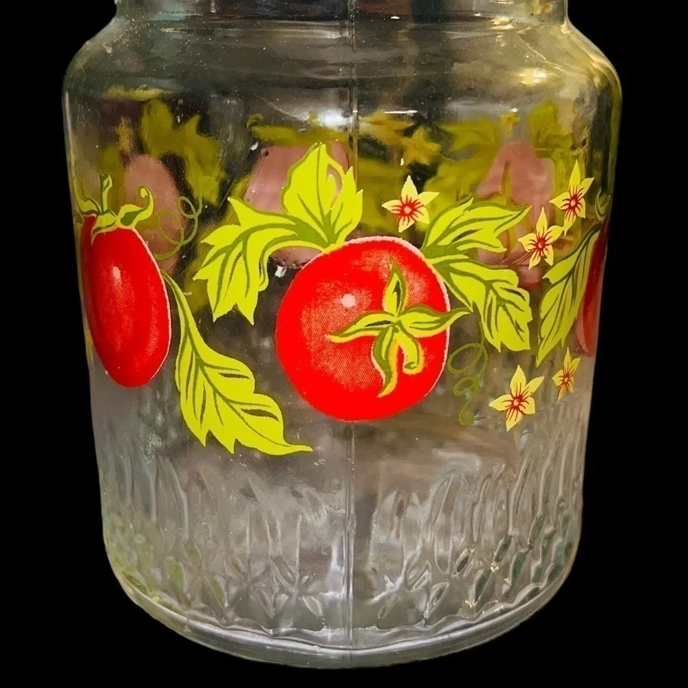 VINTAGE KIG Indonesia Clear Glass Canister Jar Tomato Kitchen Storage Screw Top